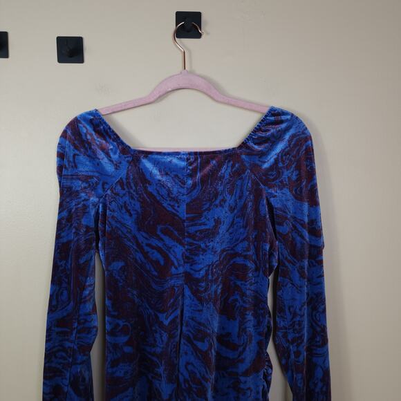 Wild Fable Long Sleeve Ruched Velvet Bodycon Dress in Purple Marble Size L - Picture 8 of 12
